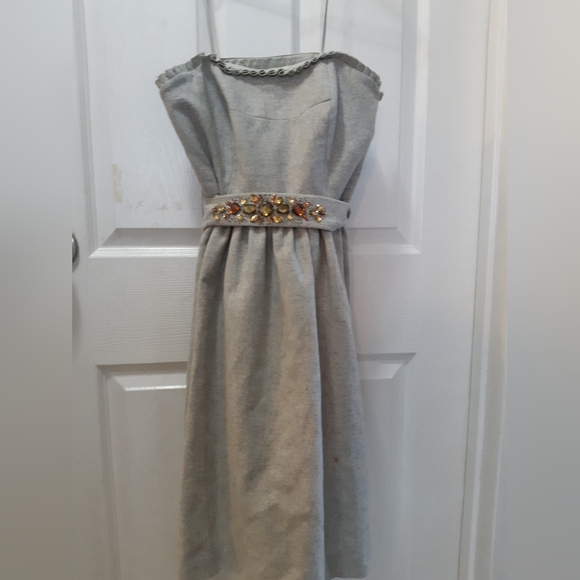 Banana Republic Wool Strapless Party Dress Gray with embellishments on belt - Picture 1 of 4